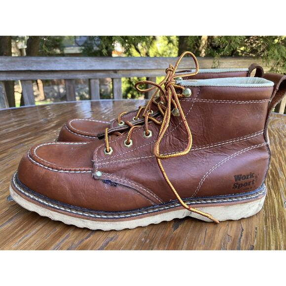 9.5 EE Brown Leather Moc Toe Work Boots Vintage 90s Made in USA main image 4